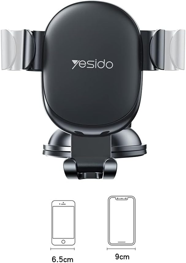 YESIDO C120 Gravity Sensor Phone Holder – 360° Flexible Universal Dashboard Mobile Phone Holder with Replaceable Base – Black