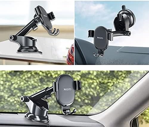 YESIDO C120 Gravity Sensor Phone Holder – 360° Flexible Universal Dashboard Mobile Phone Holder with Replaceable Base – Black