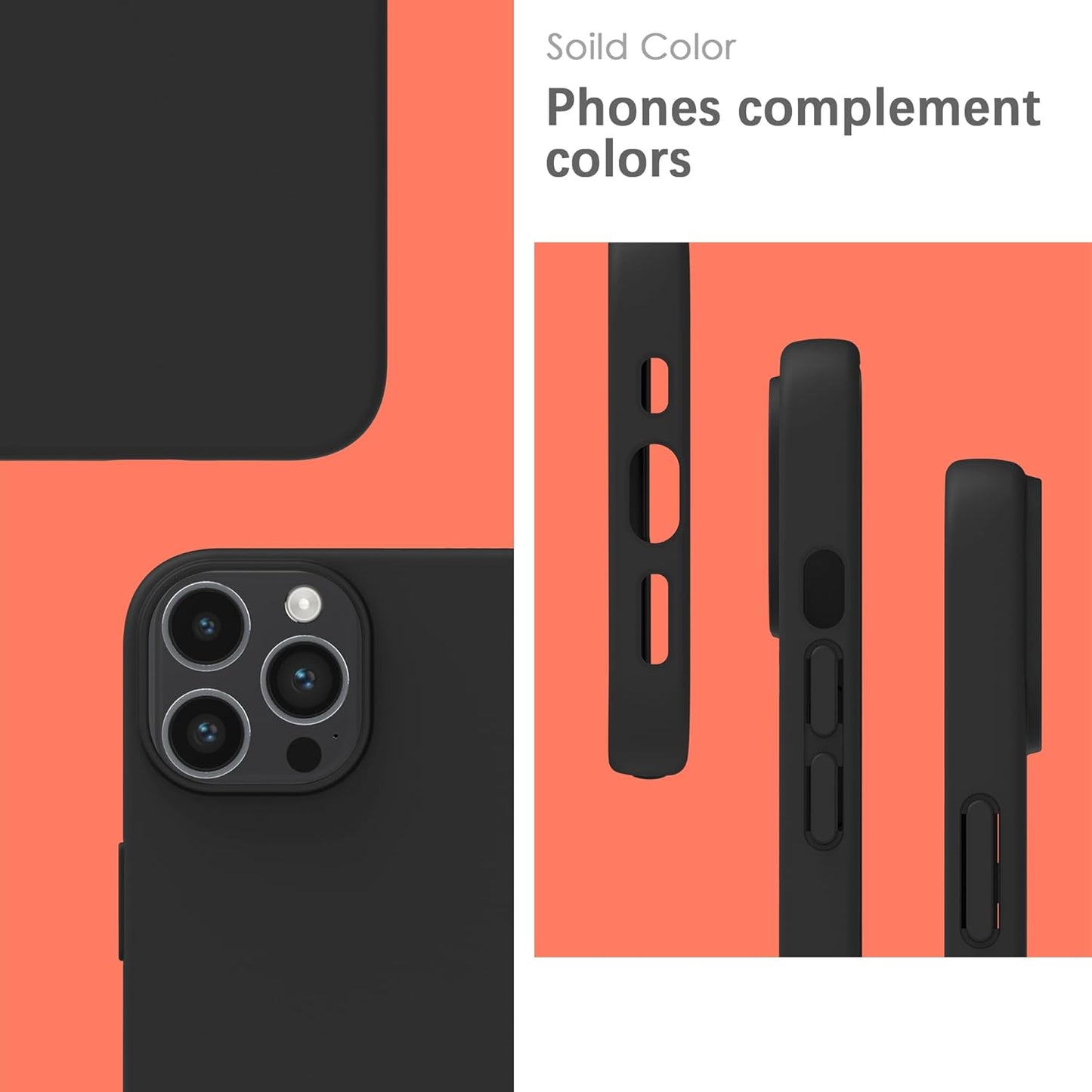 Sturdy Shockproof Hard Frame Cover with Anti-Scratch Microfiber Lining,Skin Soft Liquid Silicone,Full Protection for Screen and Camera Lens(Black)