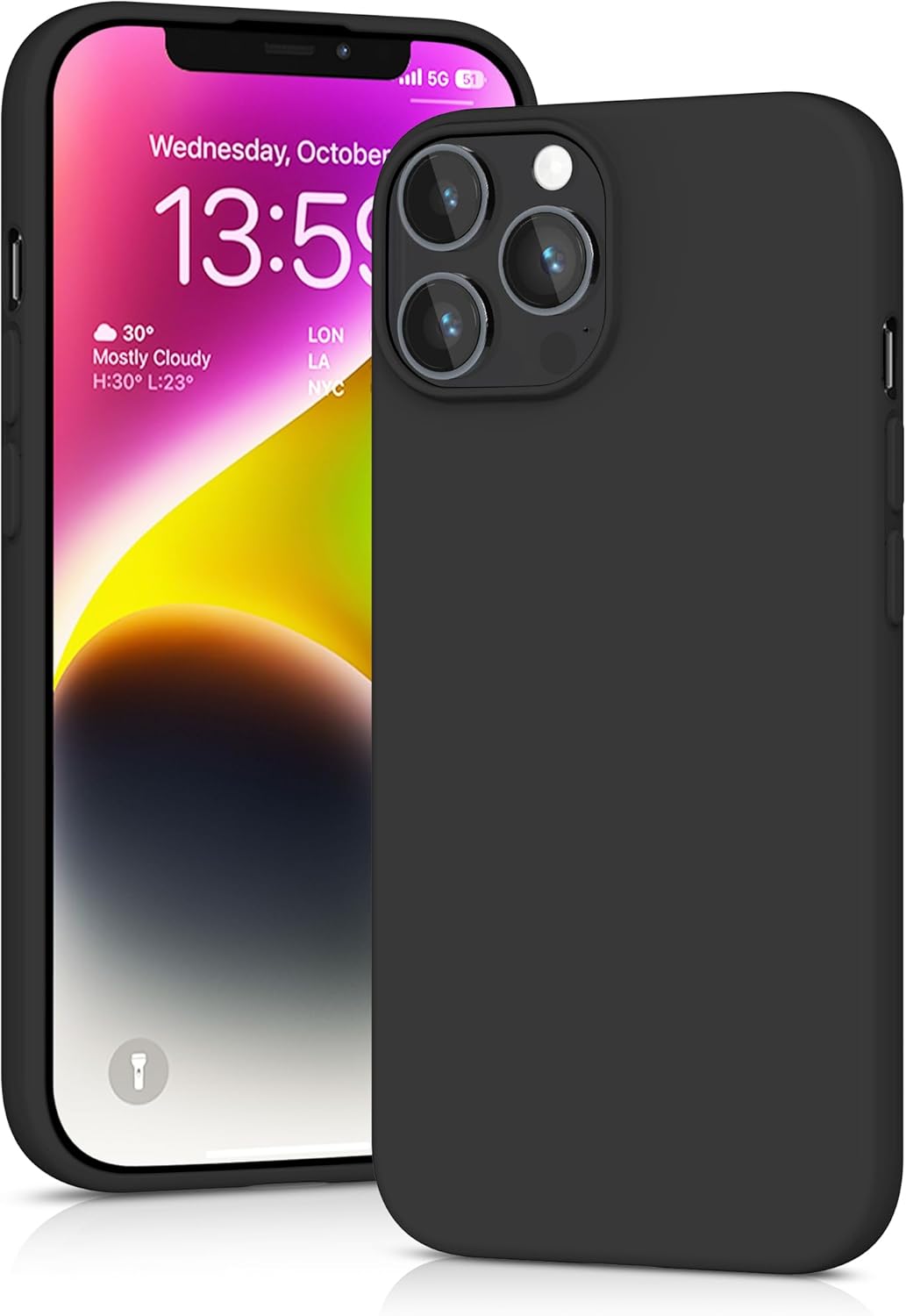 Sturdy Shockproof Hard Frame Cover with Anti-Scratch Microfiber Lining,Skin Soft Liquid Silicone,Full Protection for Screen and Camera Lens(Black)