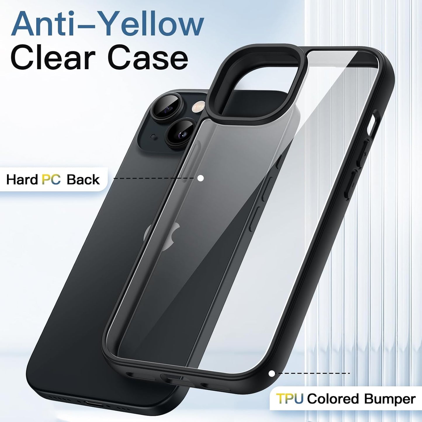 For iPhone 14 & iPhone 13 , Shockproof Phone Bumper Cover, Solid Color Matte TPU Case BLACK