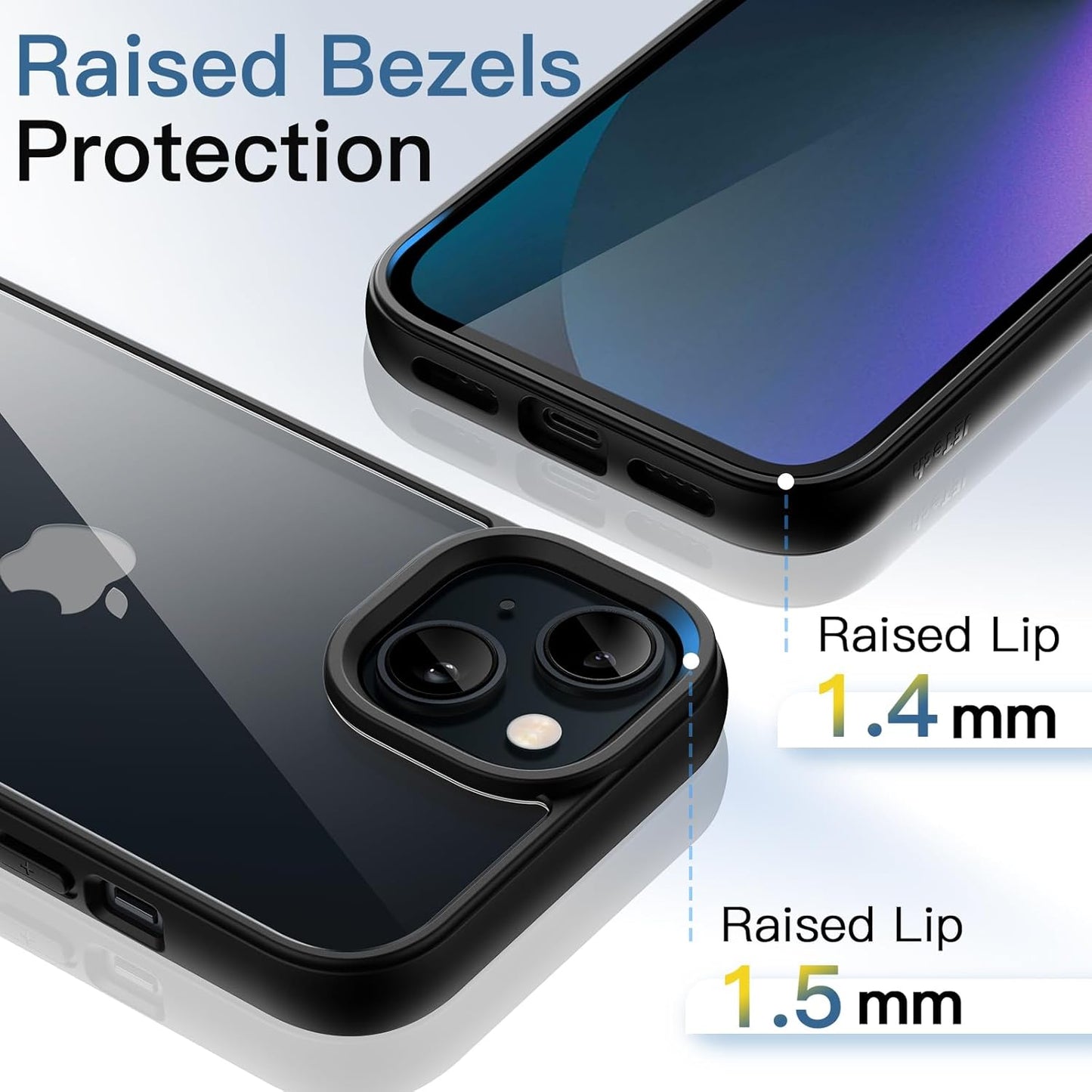 For iPhone 14 & iPhone 13 , Shockproof Phone Bumper Cover, Solid Color Matte TPU Case BLACK