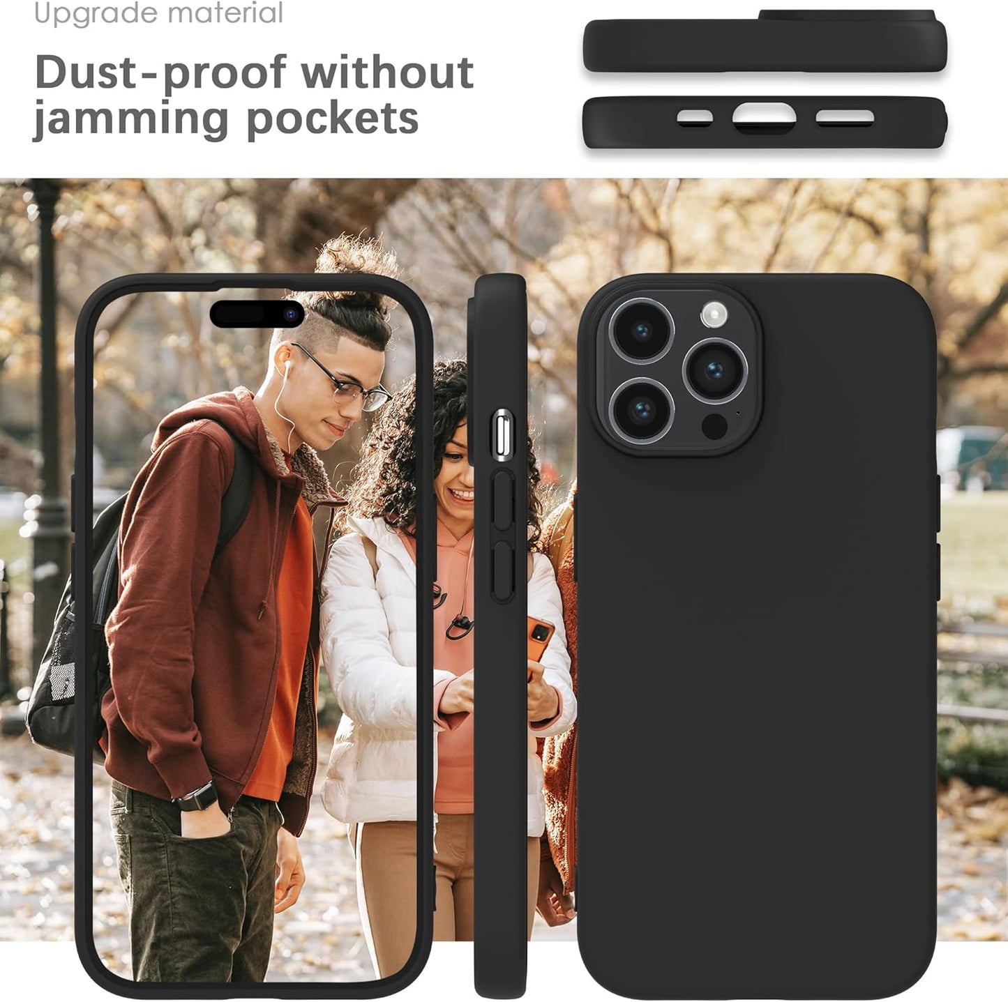 Sturdy Shockproof Hard Frame Cover with Anti-Scratch Microfiber Lining,Skin Soft Liquid Silicone,Full Protection for Screen and Camera Lens(Black)