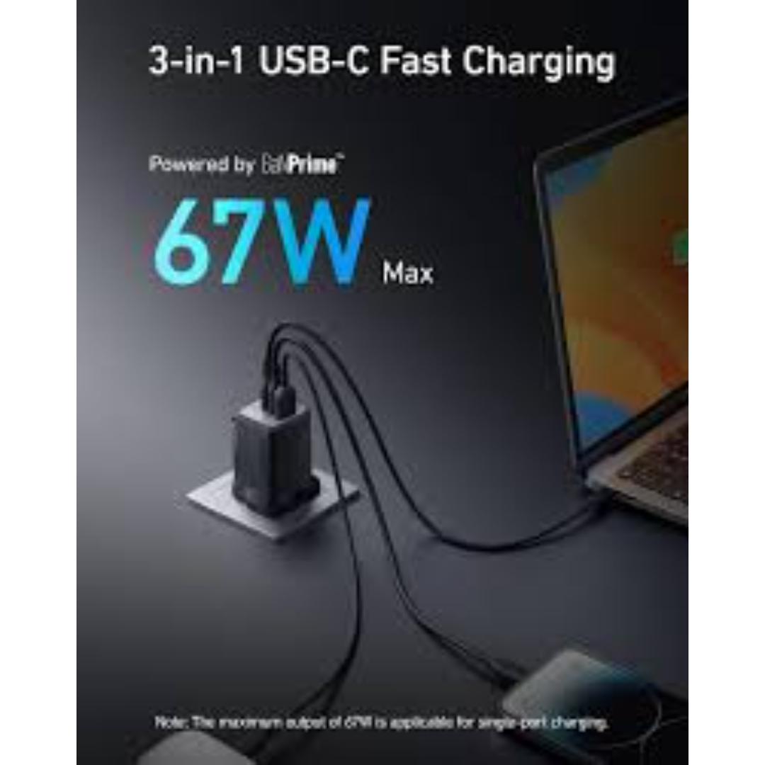 WYE 67W Dual USB-C & USB-A Power Adapter, Multi-Port Fast Charging with PD Tech