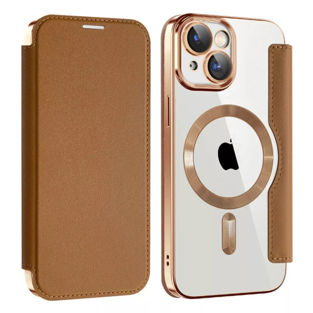 Stylish Magsafe Leather Flip Case with Transparent Back and Credit Card Slot for iPhone - Luxury Protection with Added Convenience