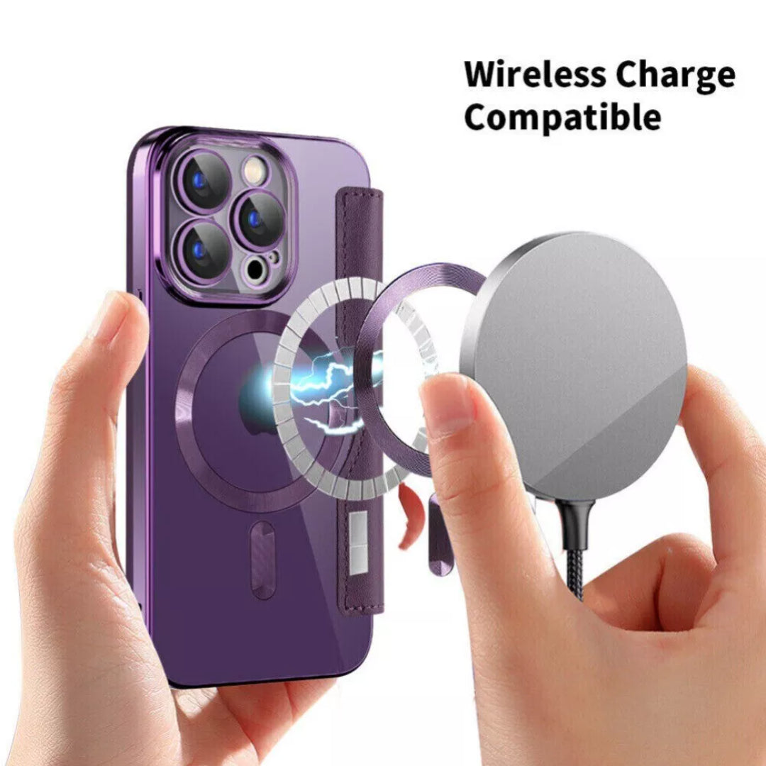 Stylish Magsafe Leather Flip Case with Transparent Back and Credit Card Slot for iPhone - Luxury Protection with Added Convenience