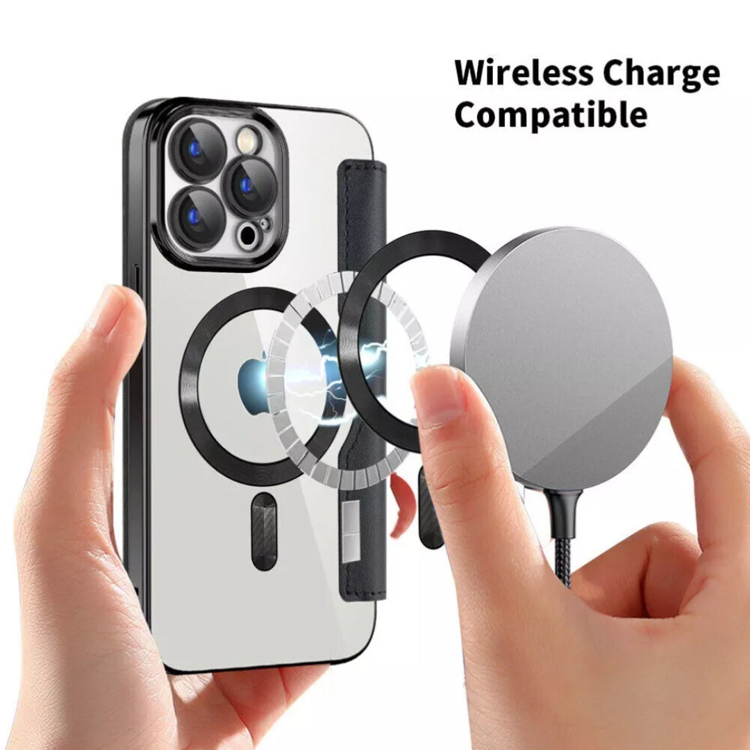 Stylish Magsafe Leather Flip Case with Transparent Back and Credit Card Slot for iPhone - Luxury Protection with Added Convenience