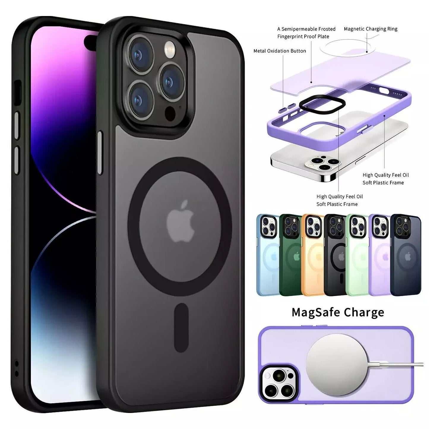 Case For iPhone 14 13 15 Pro Max Plus Shockproof Silicone MagSafe Cover