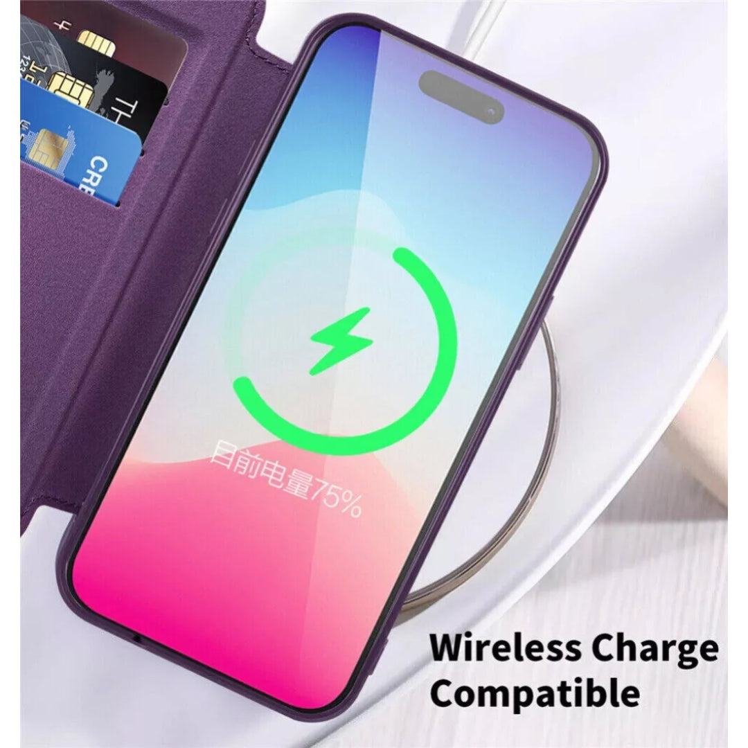 Stylish Magsafe Leather Flip Case with Transparent Back and Credit Card Slot for iPhone - Luxury Protection with Added Convenience