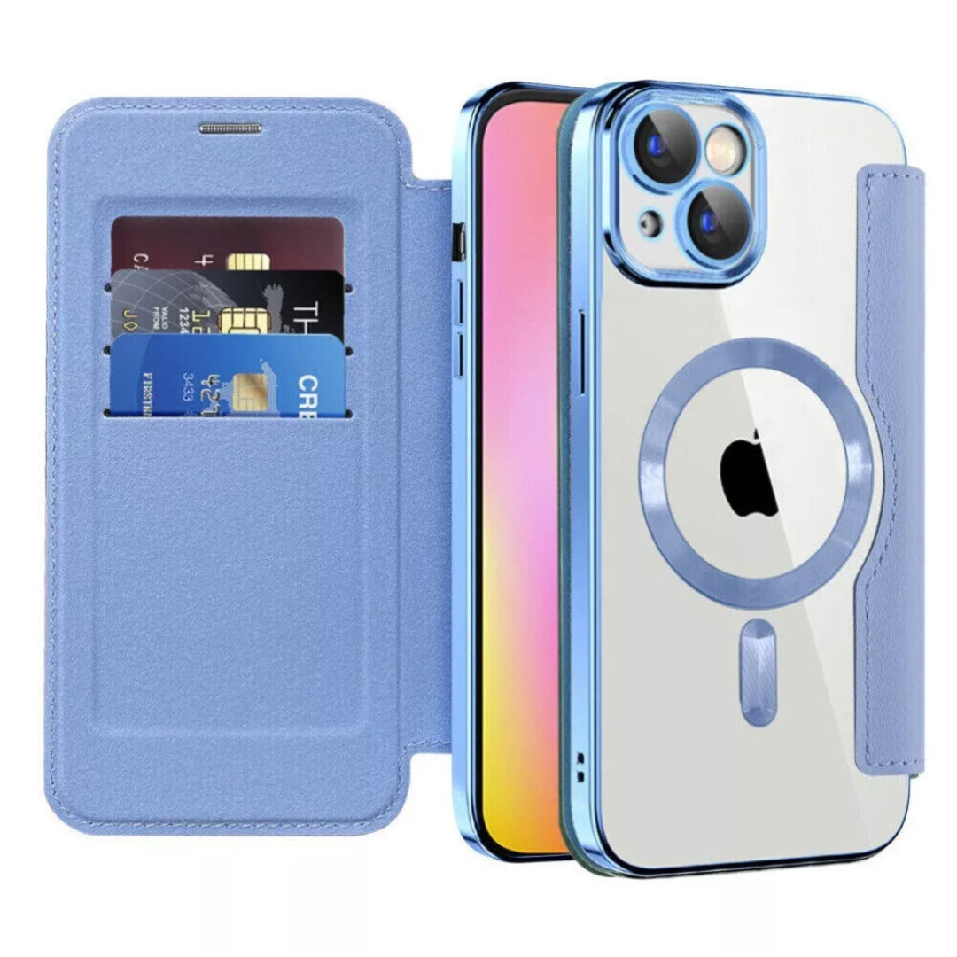 Stylish Magsafe Leather Flip Case with Transparent Back and Credit Card Slot for iPhone - Luxury Protection with Added Convenience