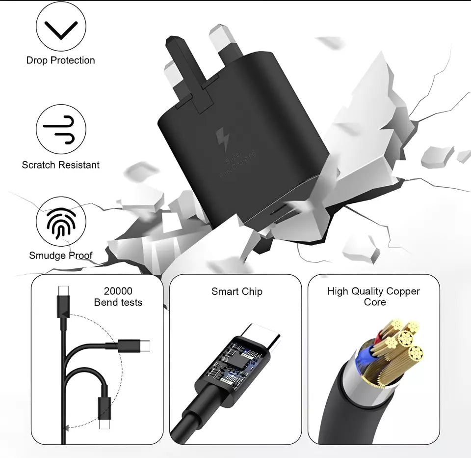 Genuine 25W Super Fast Charger with cable For Samsung Galaxy Phones
